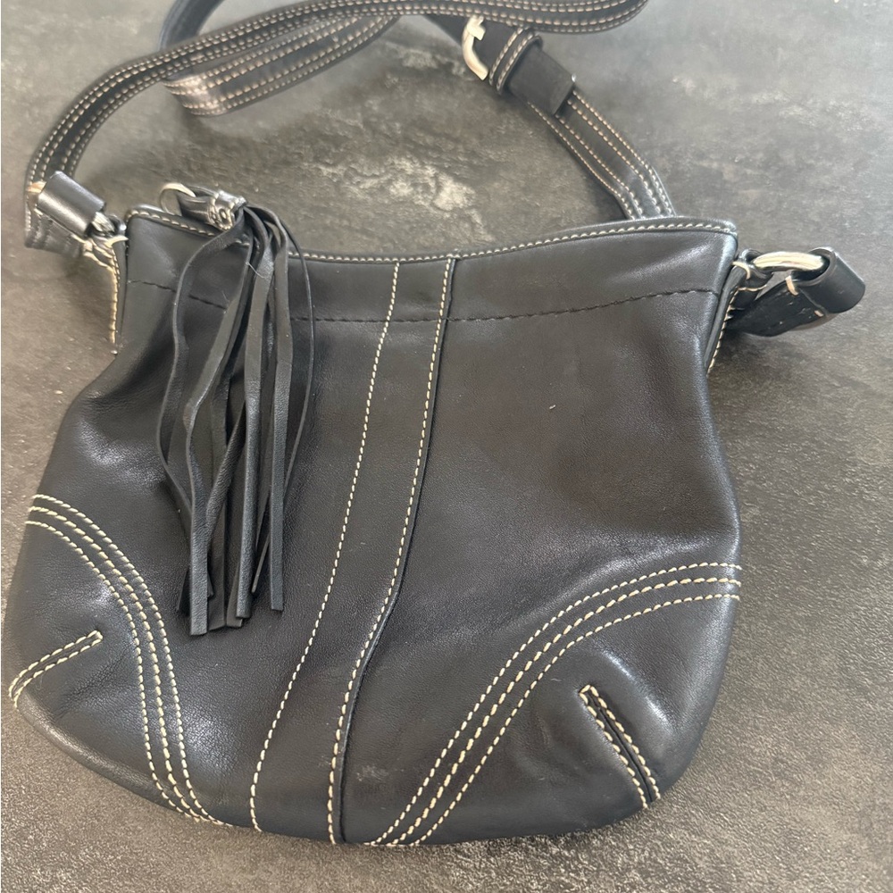 Coach gray Leather Small Crossbody with Fringe Detail